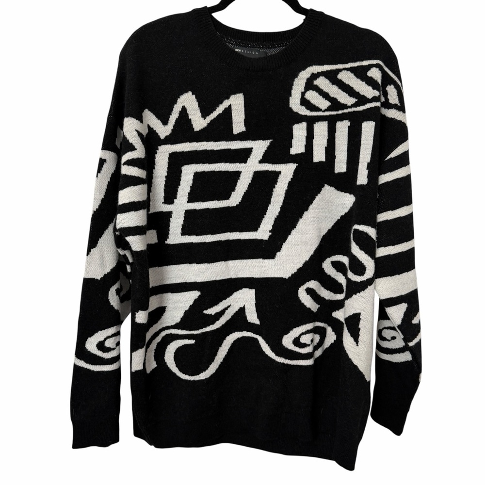 ASOS DESIGN Sweater Mens M Black Abstract Graphic Crew Neck Pullover Knit